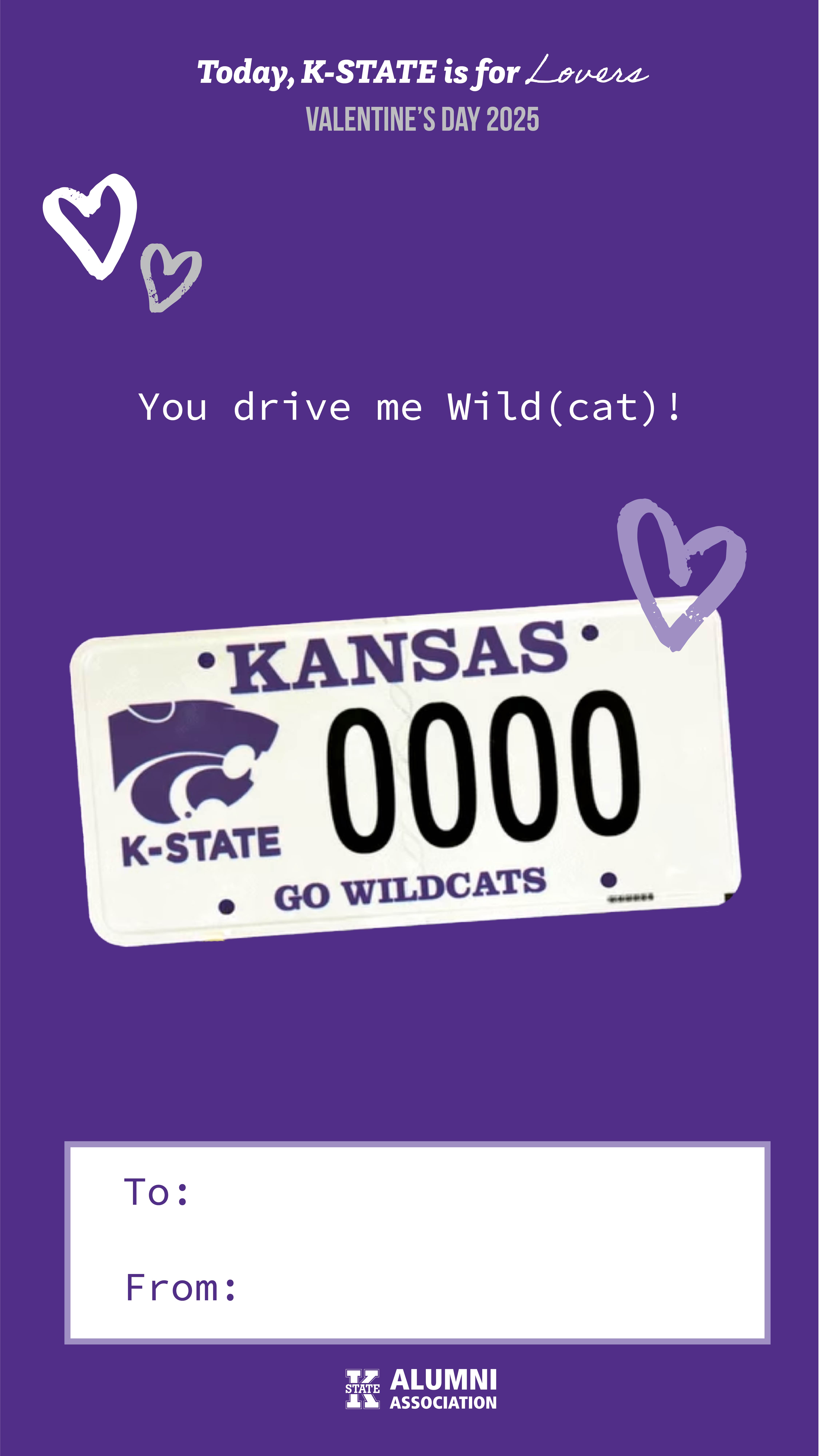 Valentine's card with K-State license plate