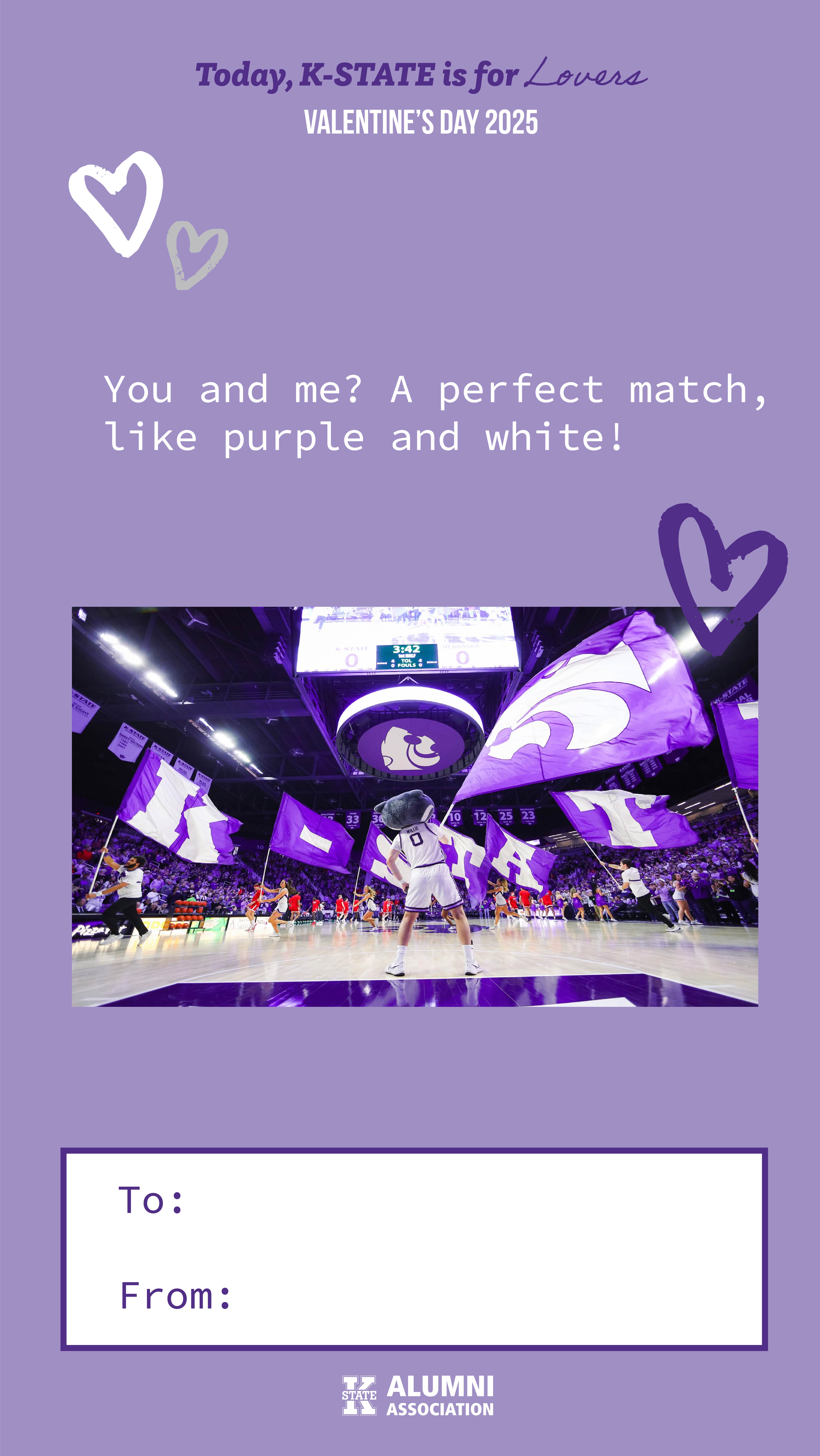 Valentine's card with the theme of purple and white