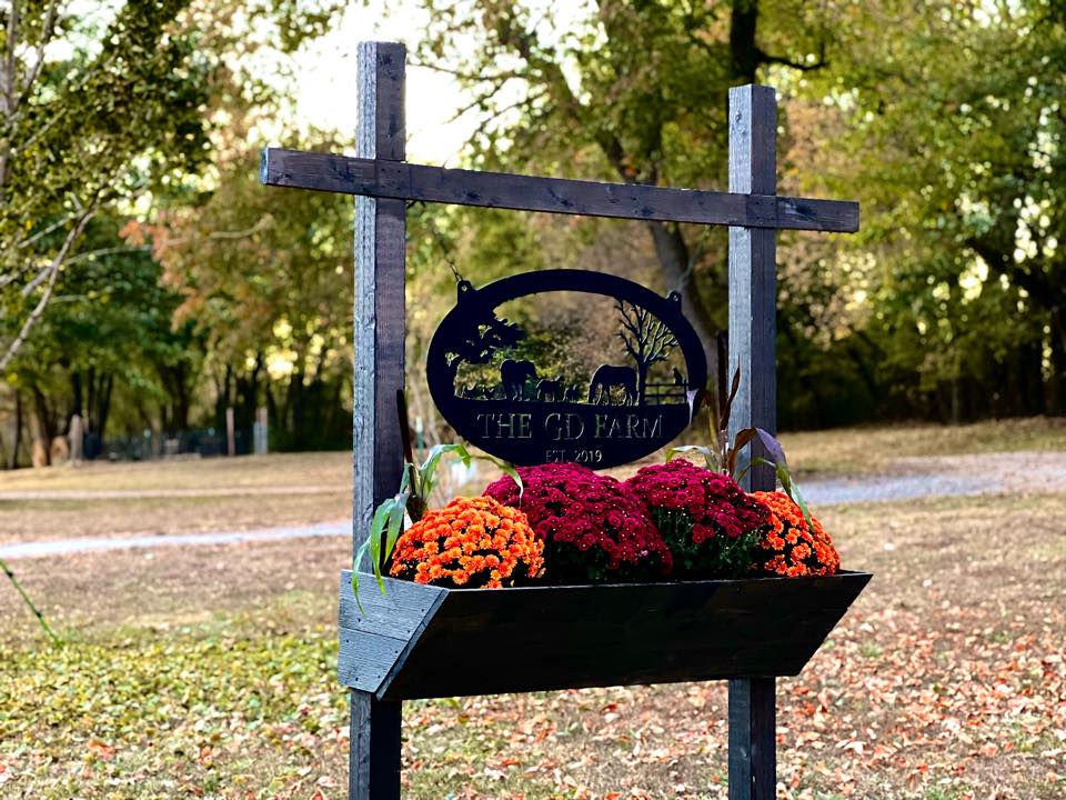 GD Farm Stand sign with mums